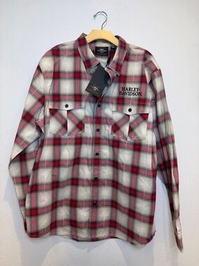 Harley-Davidson Red, White and Black Plaid Button-Down Shirt NWT size XL